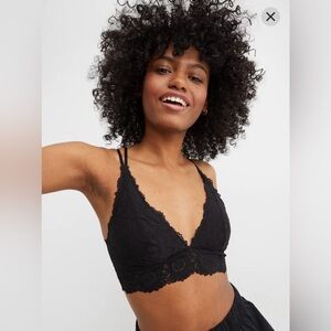 Aerie Anytime Sunflower Lace Padded Plunge Bralette in Black Size XS